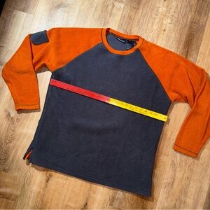VTG Y2K Faded Glory Stripe Fleece Pullover L Mens Orange Grey 2000s Skate OBO